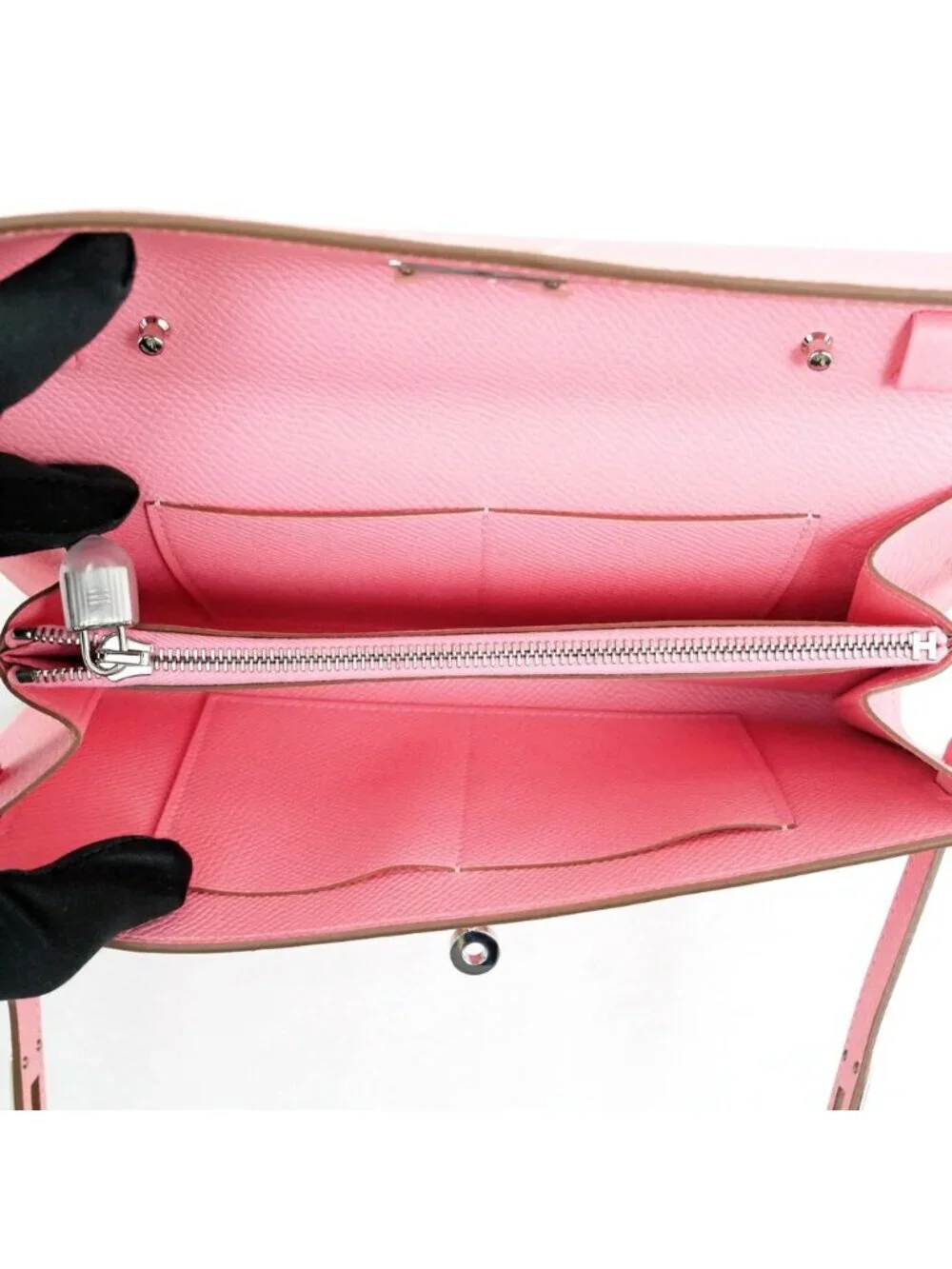 Hermes Kelly Wallet Long to Go Rose Confetti Silver Epsom Leather